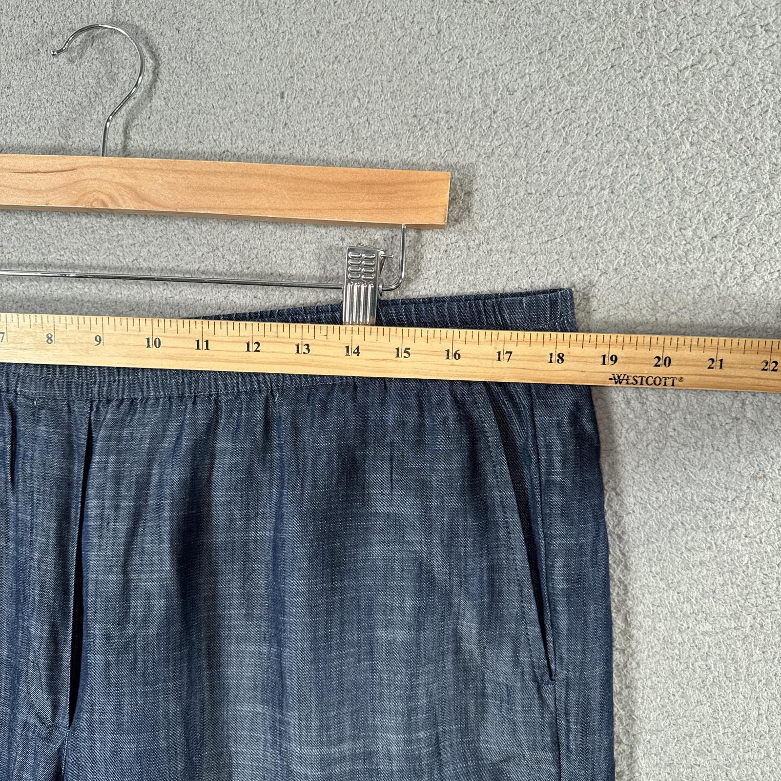 J. Jill Wide Leg Pants Women L Blue Indigo Chambray Tencel Lyocell Elastic Waist