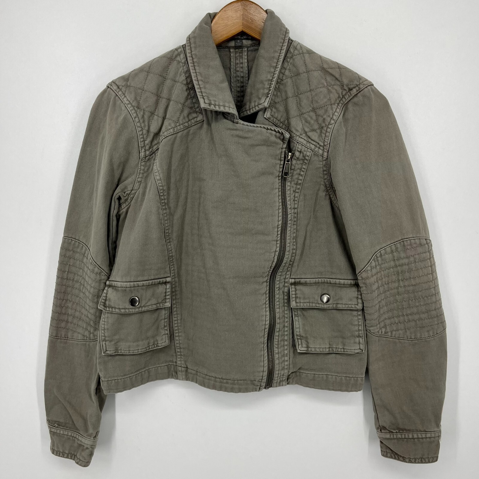 Michael Stars Canvas Motorcycle Jacket Women’s Size M Gray Quilted Zip