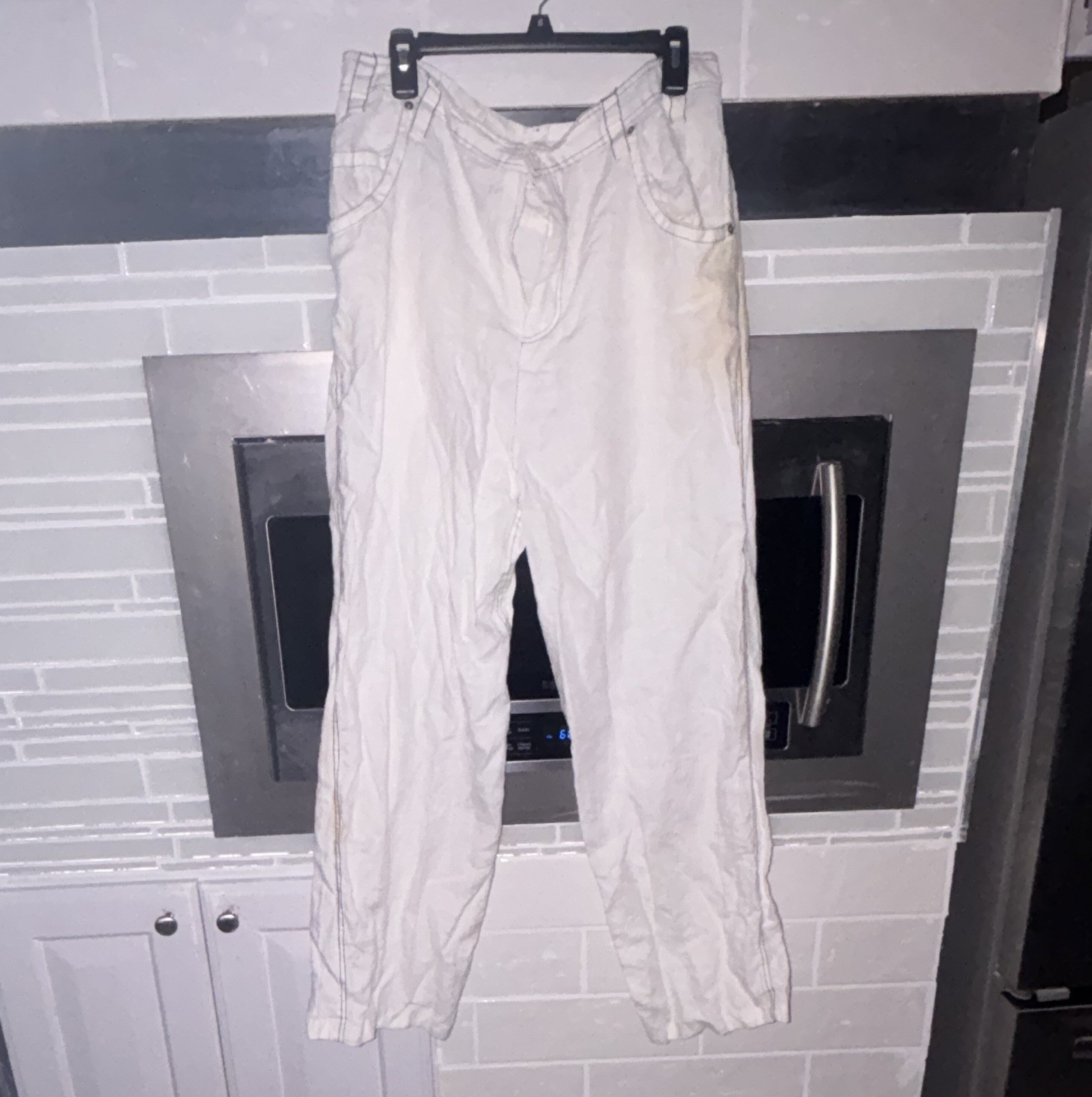 White Cargo Pants Cotton Canvas Straight Leg Flat Front Pockets Women 6