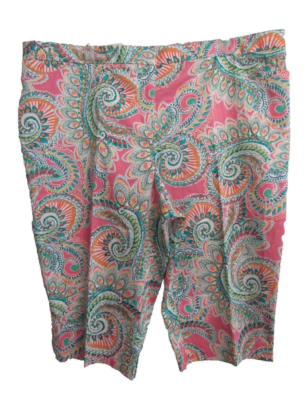 SUSAN GRAVER stretch cotton paisley button fly stretch crop skimmer pants 28W