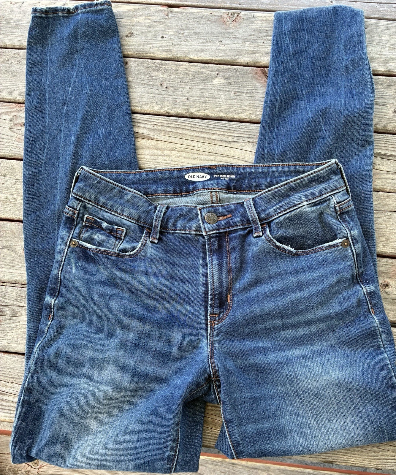 Old Navy Women’s Blue Medium Wash Skinny Jeans 4 Tall Stretch 5-Pocket