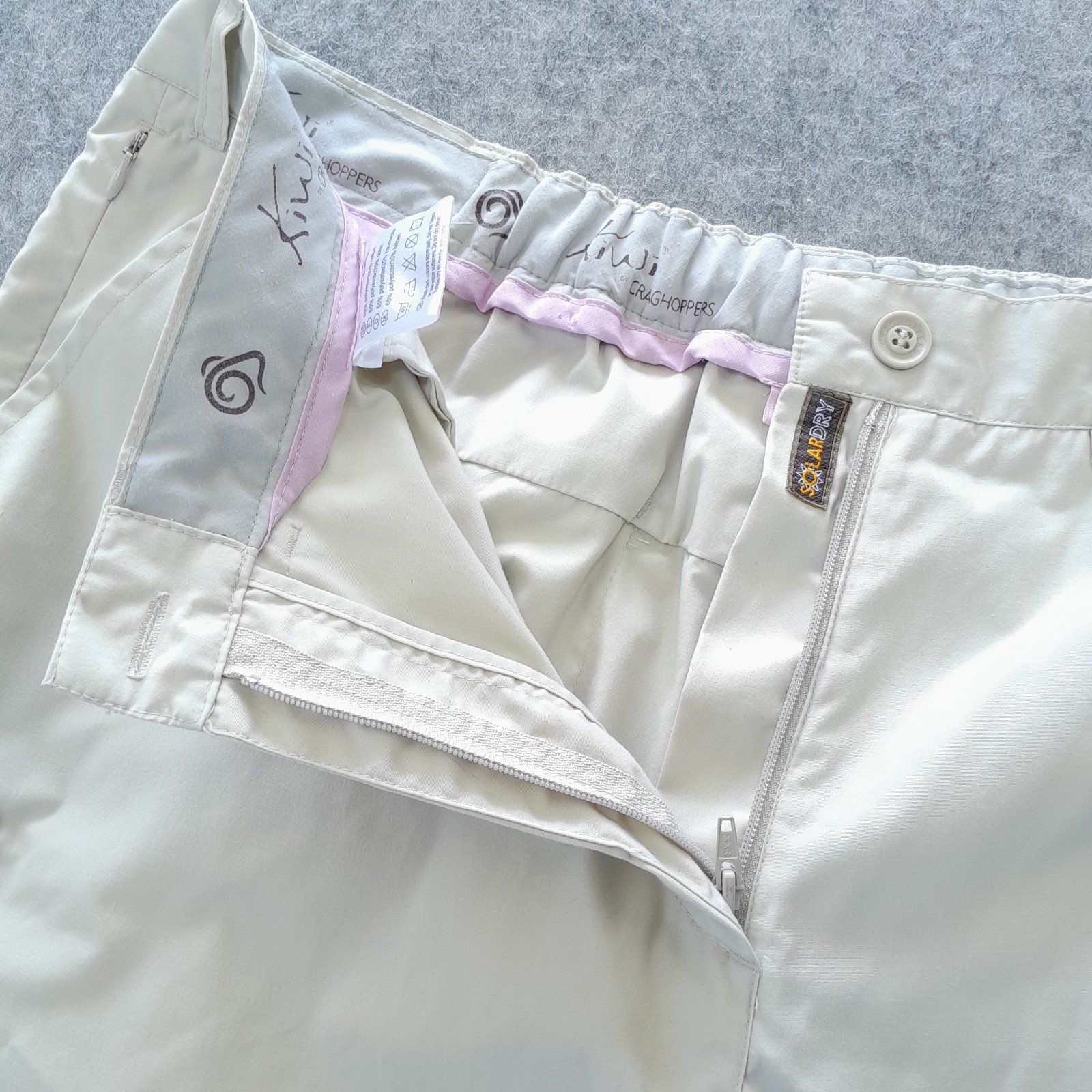 Craghoppers Convertible Trousers Womans UK18 Reg Ivory Kiwi Zip Off Walking Shor
