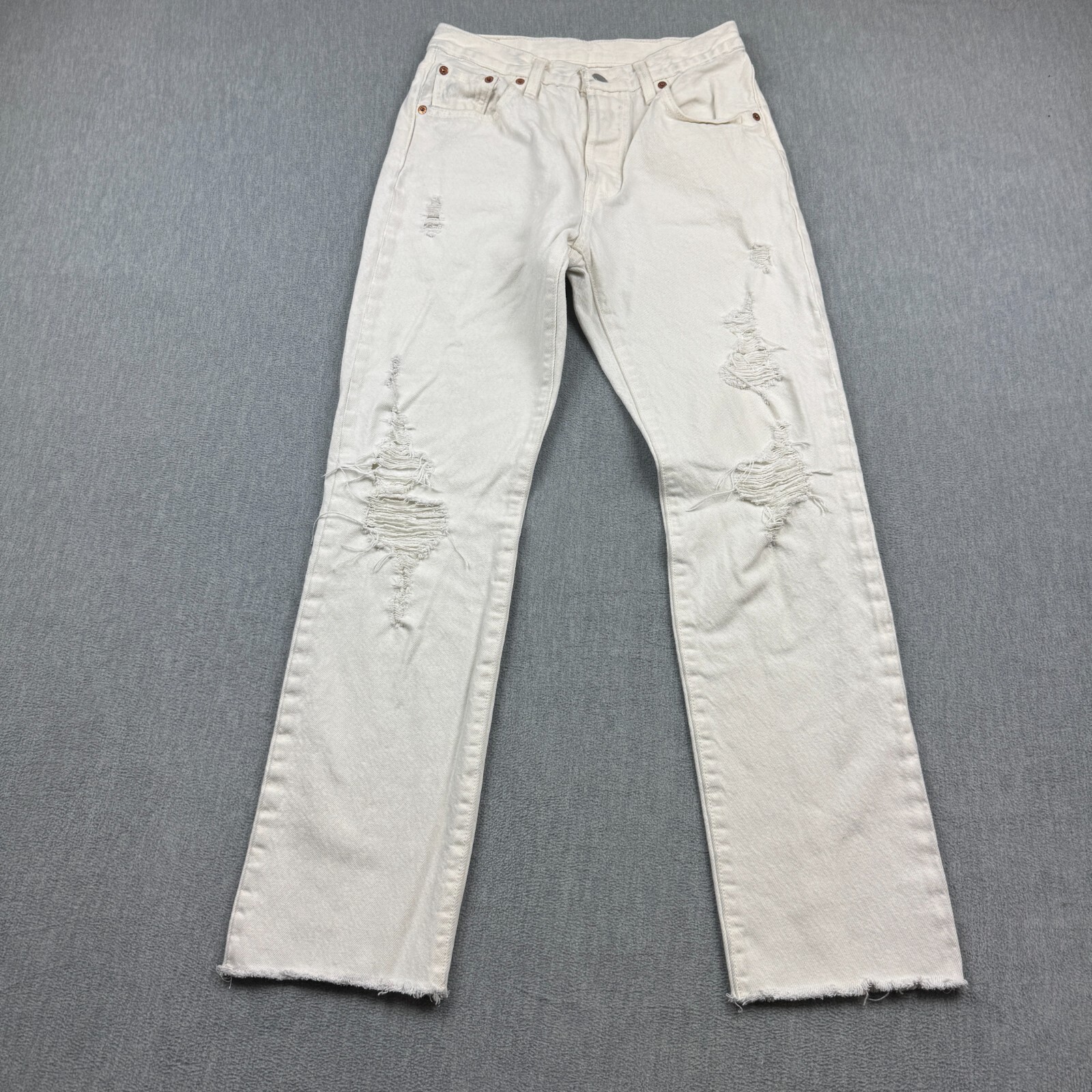 Levis 501 Jeans Womens 26X28 White Denim Button Fly Distressed Classic Pants