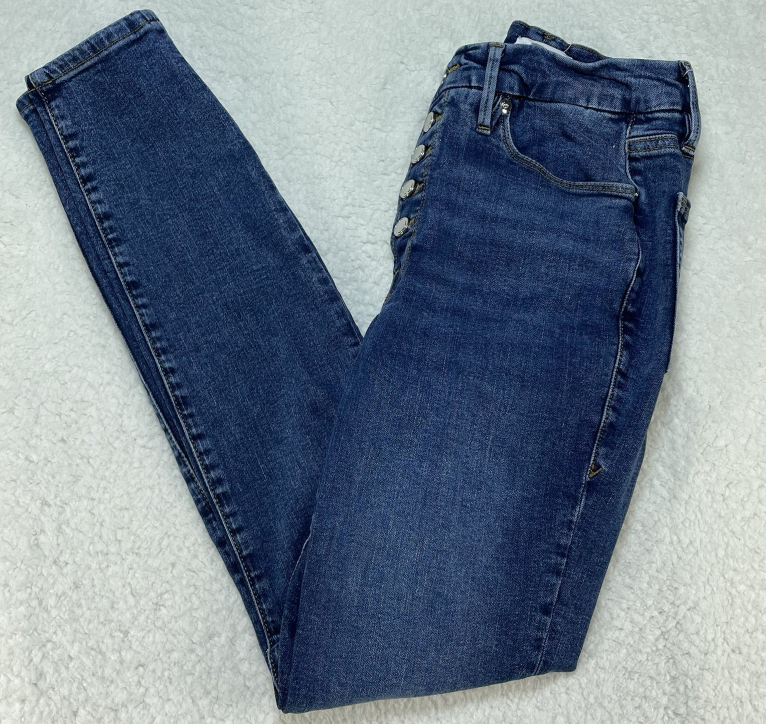 Good American Jeans Womens Size 4 Blue High Rise Curvy Button Fly Ankle 27×28