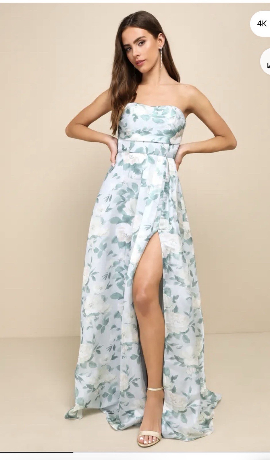 Lulus Light Blue Floral Strapless Maxi Dress Sz Medium NWT Wedding Guest Party