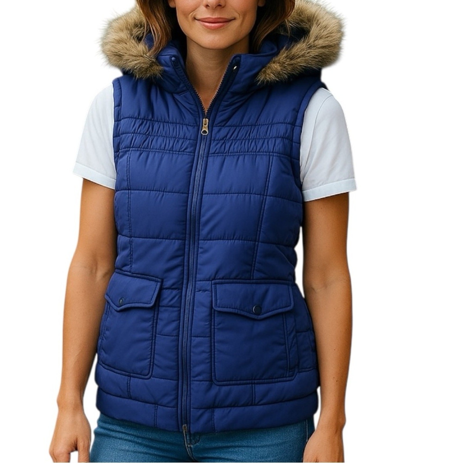 Burton DryRide Snowboard Puffer Vest Fur Trim Hood Women’s Small Purple