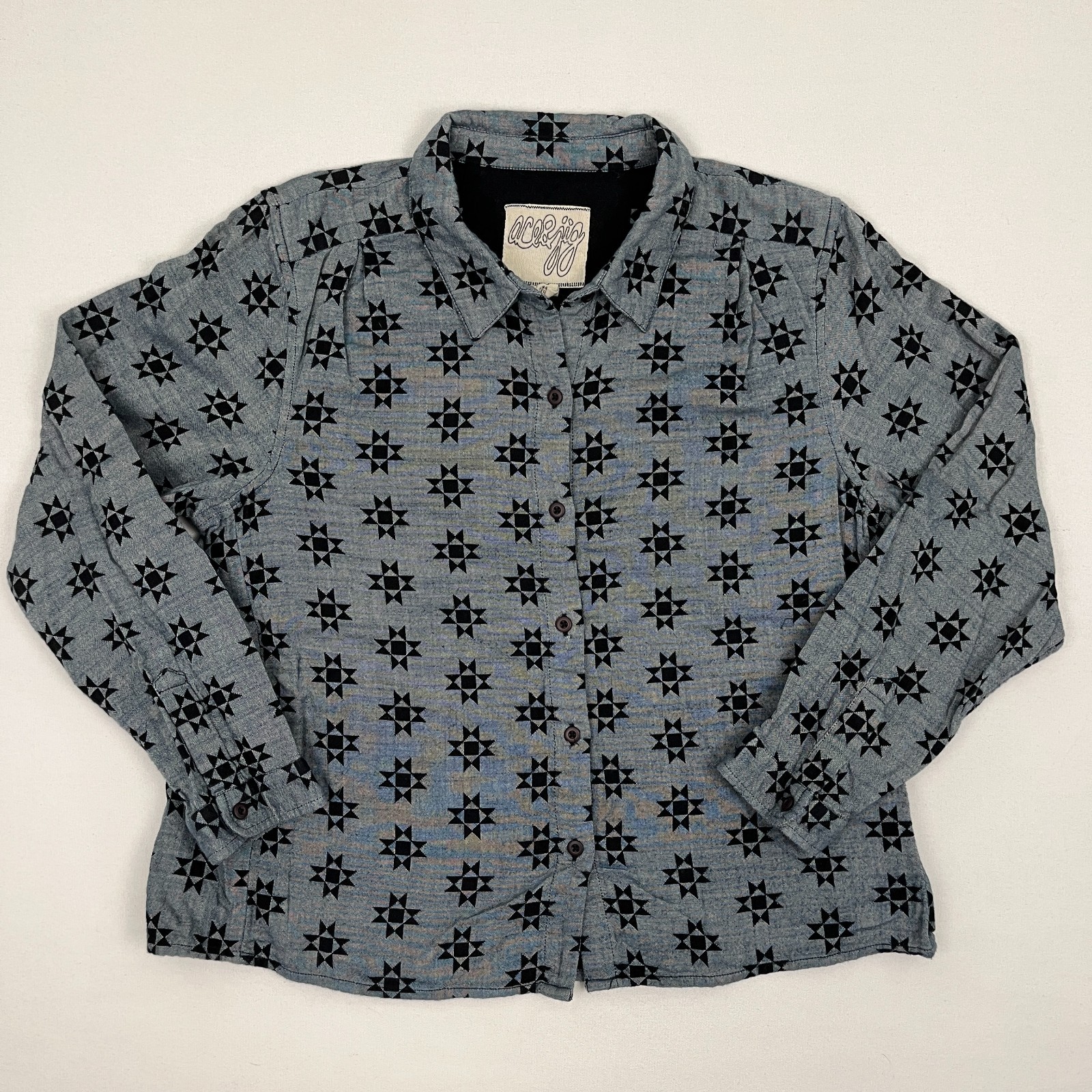 Ace&Jig Shirt Womens L Blue Geometric Compass Star Motif Woven Button Up Blouse