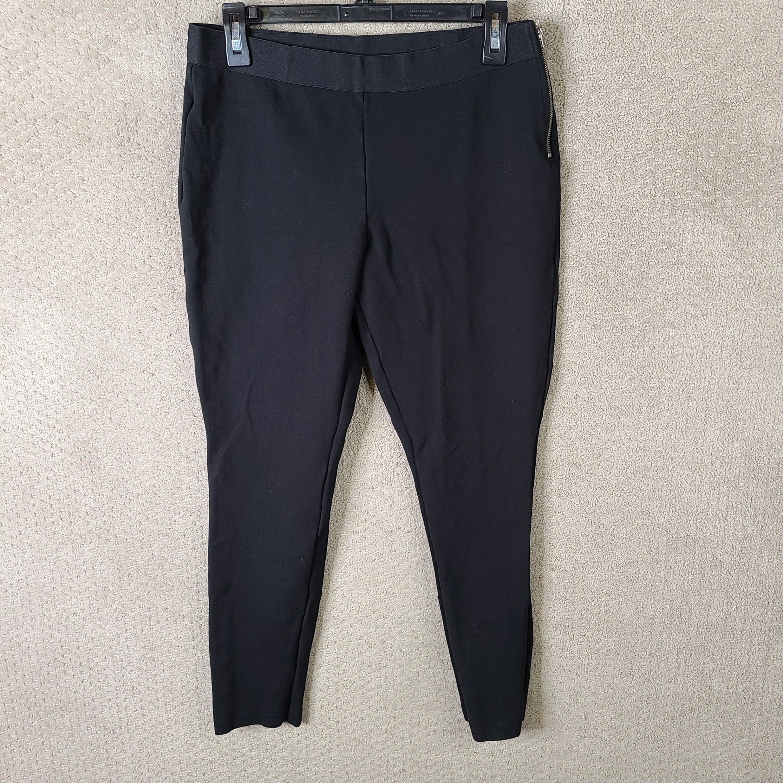 J Crew Pants Womens 12 Black Side Zip Ponte Knit Skinny Stretch Elastic Waist