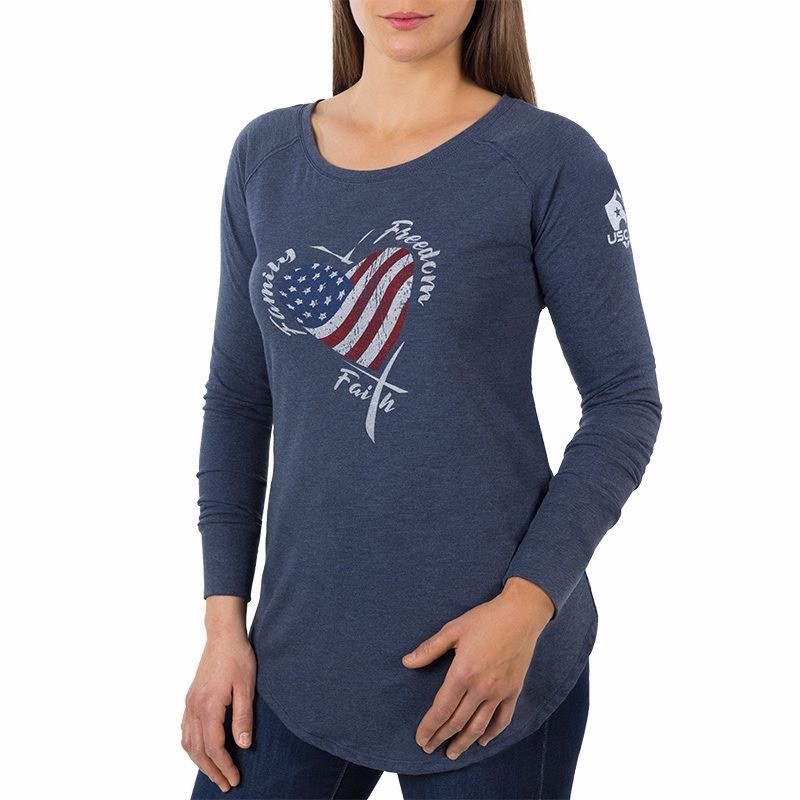 USCCA Faith Family Firearms Long Sleeve Tee Navy Frost Small NWT