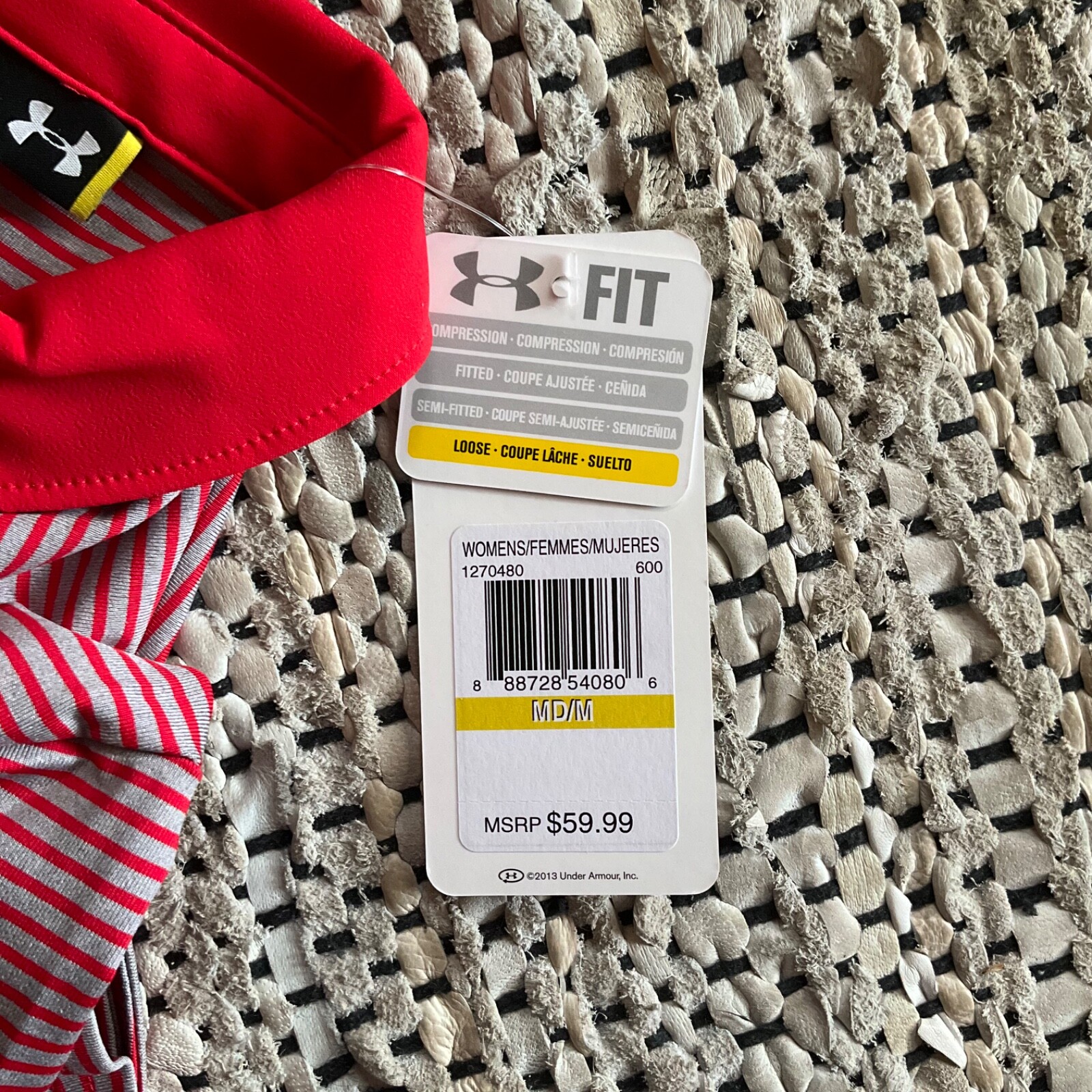 Women’s Under Armour Polo Clubhouse Loose Fit Red/Gray Striped Top NEW