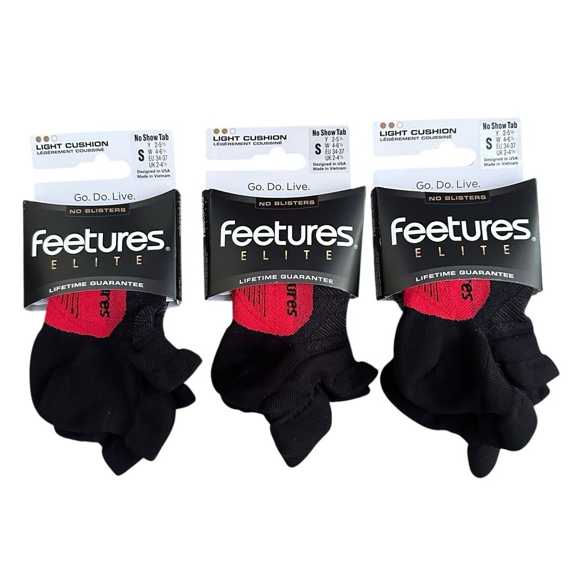 NEW Lot 3 Feetures Elite Light Cushion No Show Tab Running Socks Small W 4–6.5