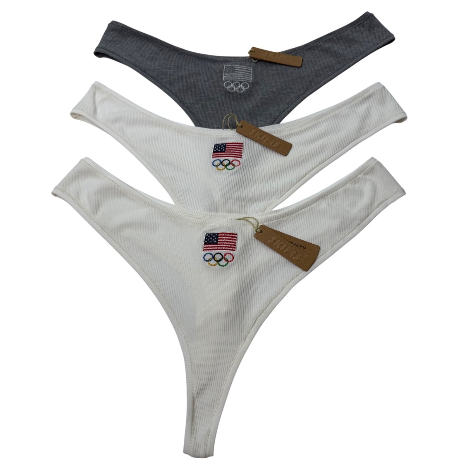 SKIMS Soft Lounge Dipped Thong Team USA Lot of 3 White Heather Gray 4X