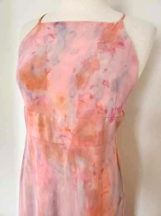 J.Crew Silk short midi dress 8 10 12 pink blue peach orange blush M large dyed