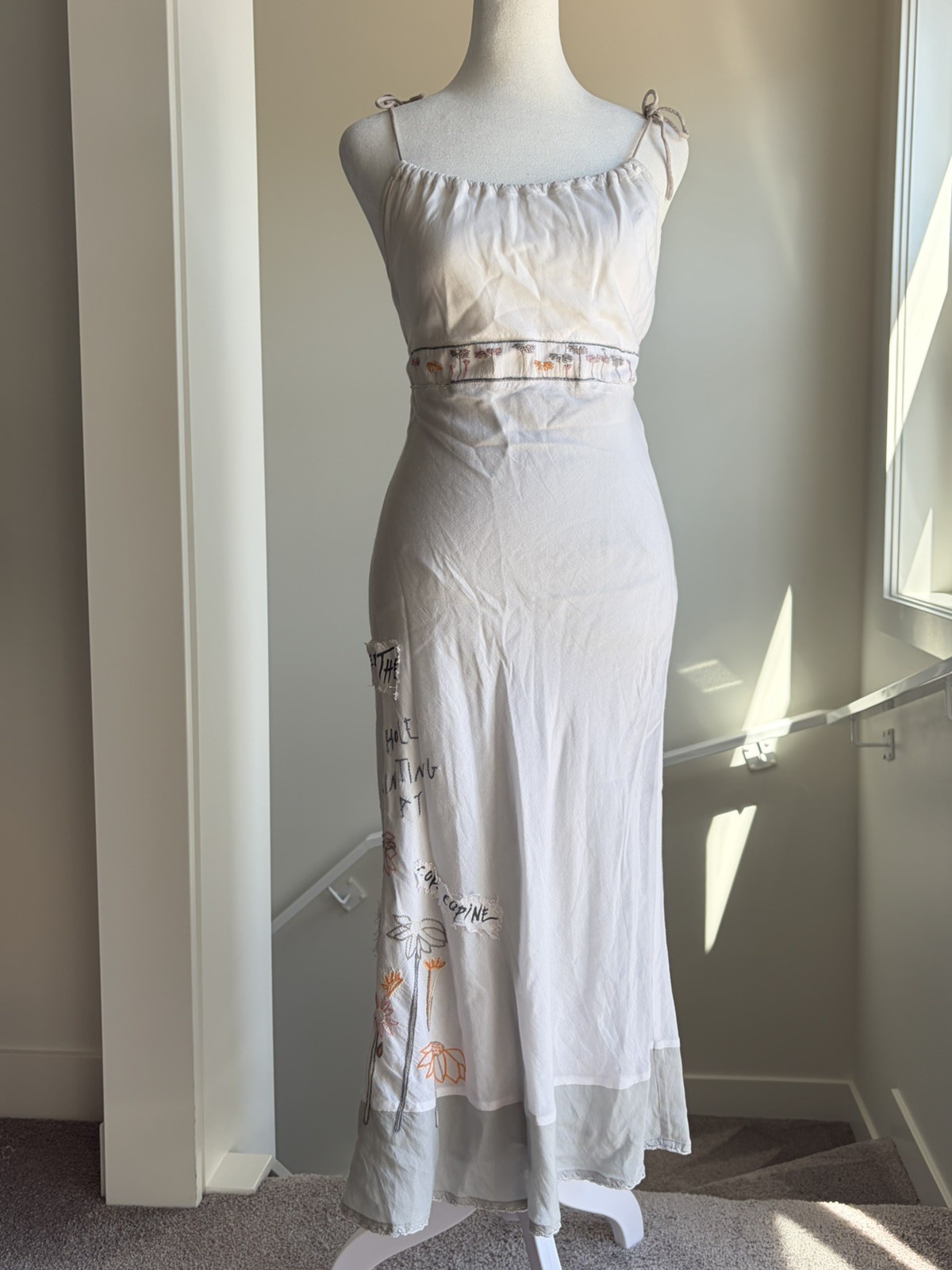 Rare Cop Copine Embroidered Floral Maxi Dress XS 00s Fairy