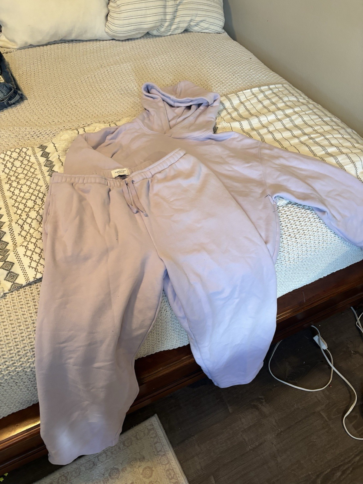 American Eagle Women’s Purple Fleece Sweatsuit Set M 2pc Hoodie/Pants Pockets
