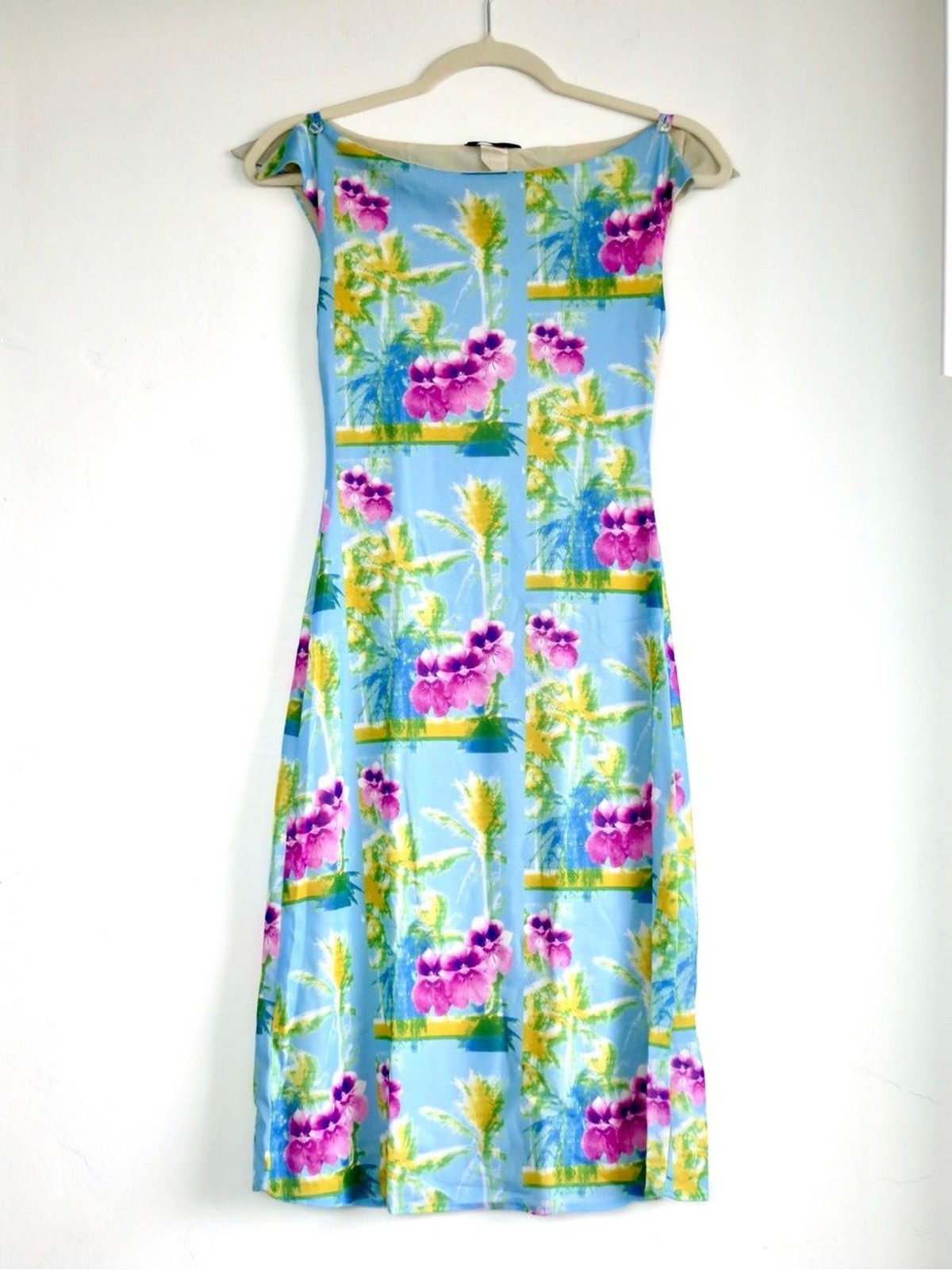 Vintage Light Blue Green Floral Midi Dress