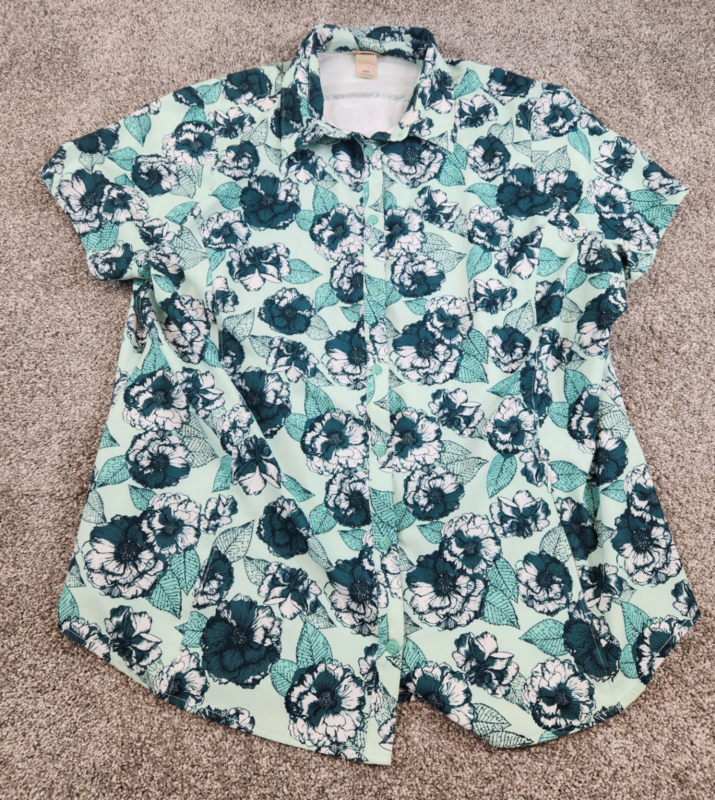 Duluth Trading Shirt Womens Green Floral Nylon Button Up Outdoor Hiking Size XXL