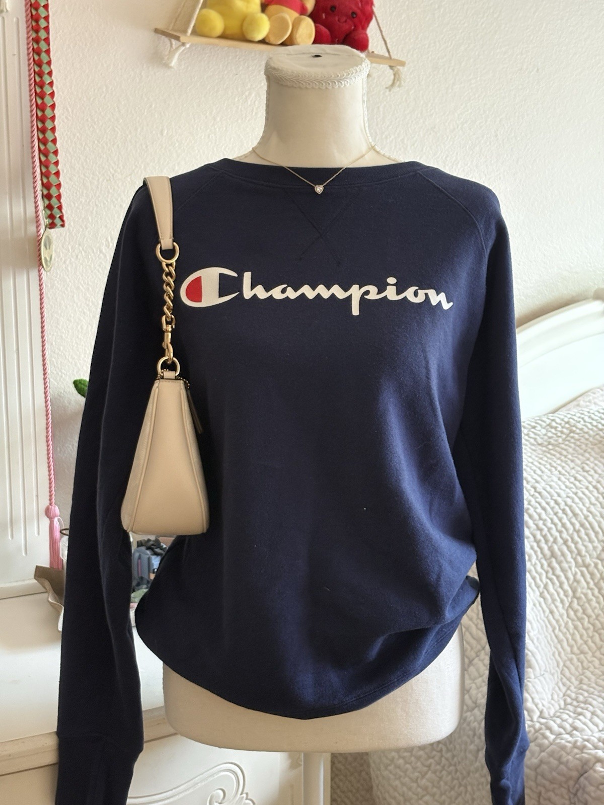 Champion Authentic Athleticwear Logo Crewneck Pullover Fleece Sweatshirt L