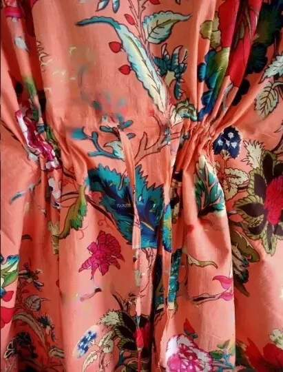 Indian Vintage 100% Cotton Long Beach Maxi Kaftan Dress One Size Caftan Kimono