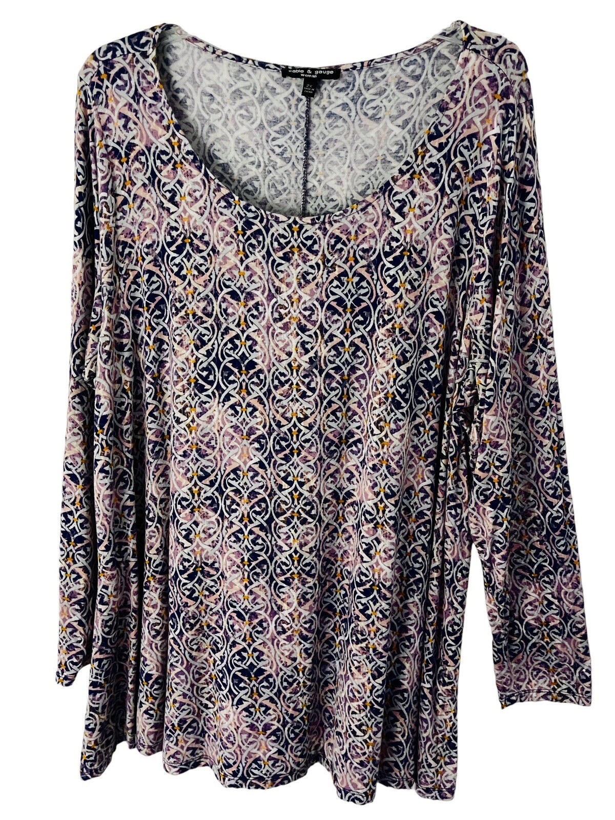 Cable & Gauge Top Women 2X Stretchy Geometric Knit Scoop Neck Flowy Tunic Blouse