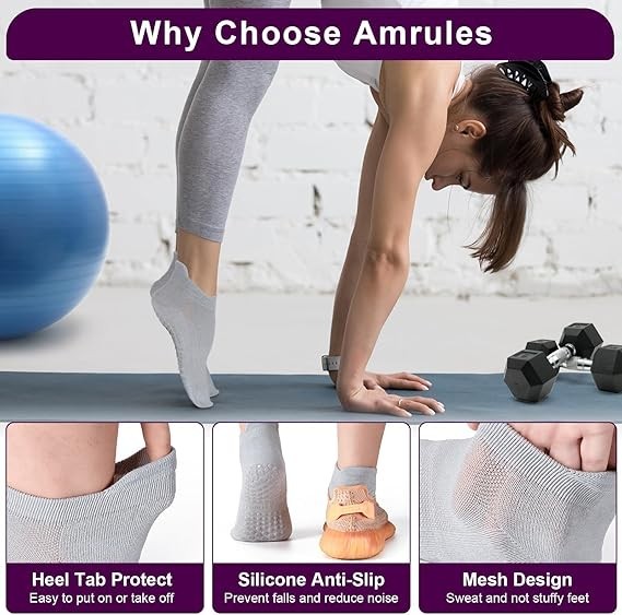 6 Pairs Women’s Yoga Socks with Grippers, Anti-Slip Pilates Dance Socks