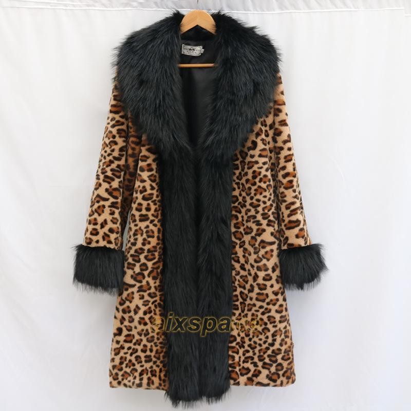 Women’s Leopard Fleece Lined Collar Long Coats Casual Loose Fashion Clothes Lady