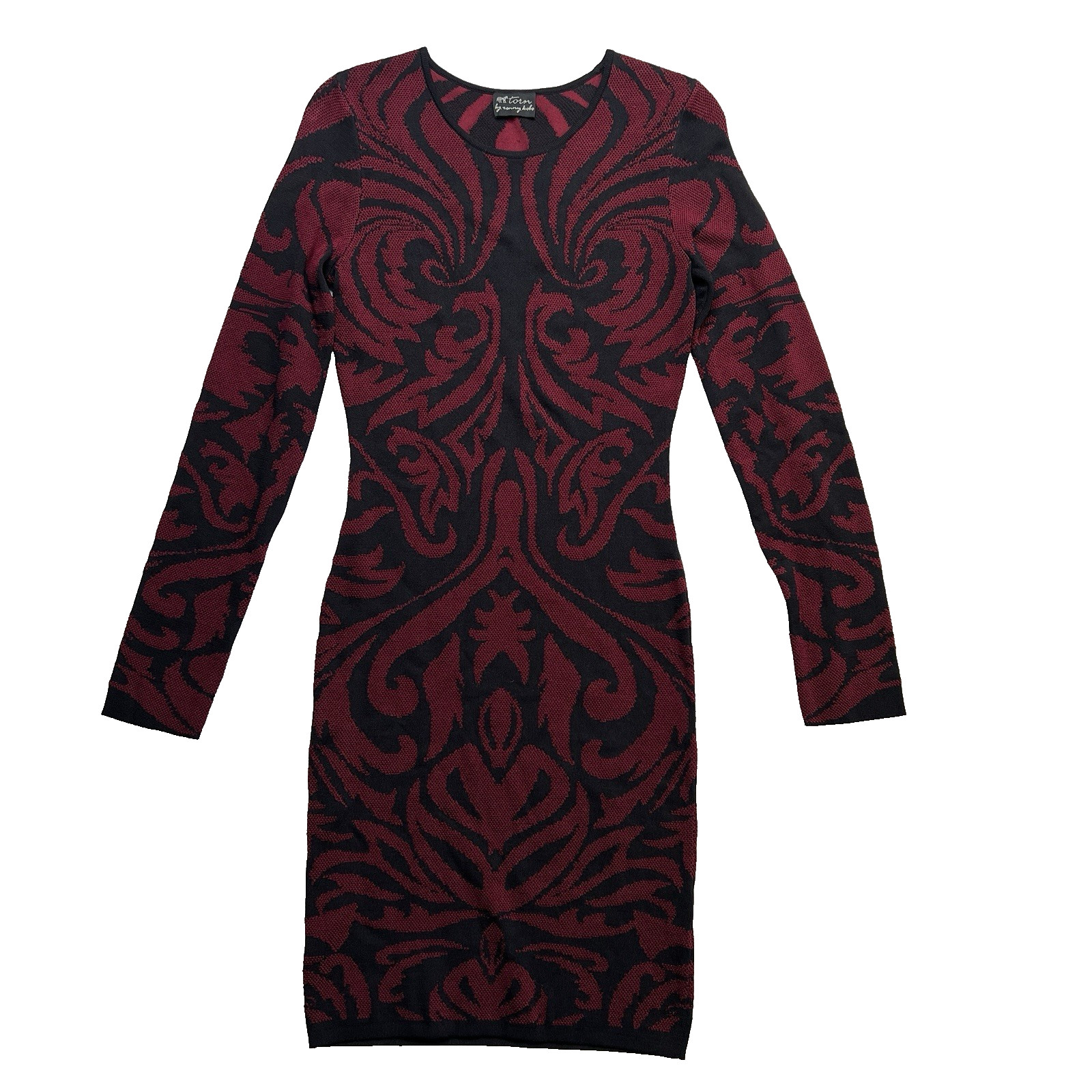 Torn by Ronny Kobo Knit Red Black Printed Bodycon Dress Sz Medium Modern Gothic