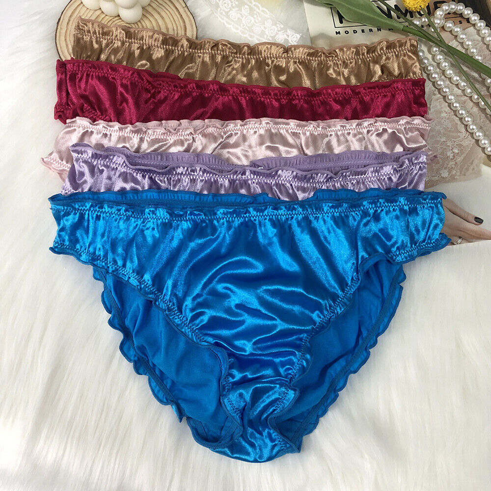 5 Pack Lot Women Satin Panties Ladies Briefs Underwear Nylon High Cut Lingeries