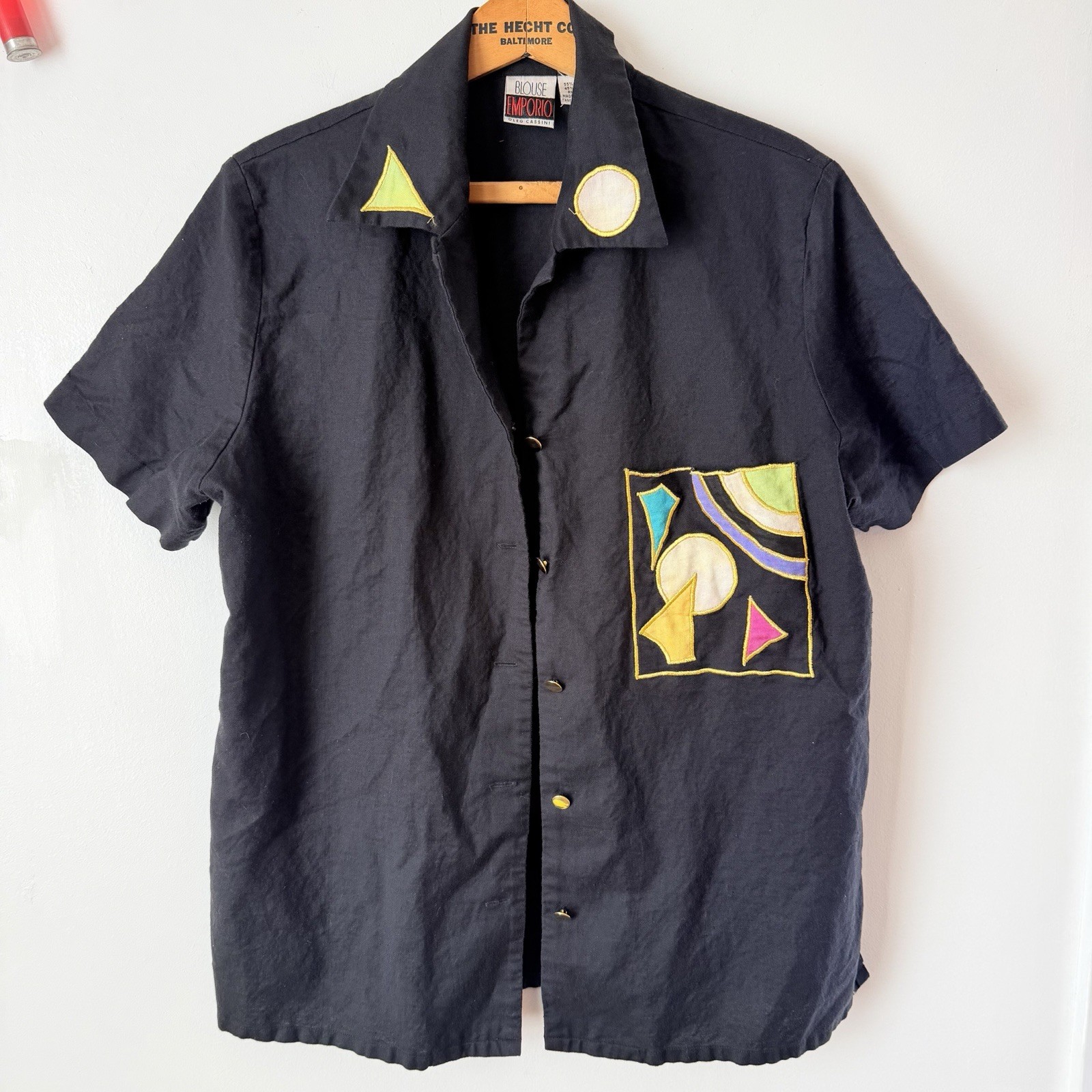 Vintage Oleg Cassini Linen Blend Art To Wear Button Up Shirt 14 Women’s 80’s