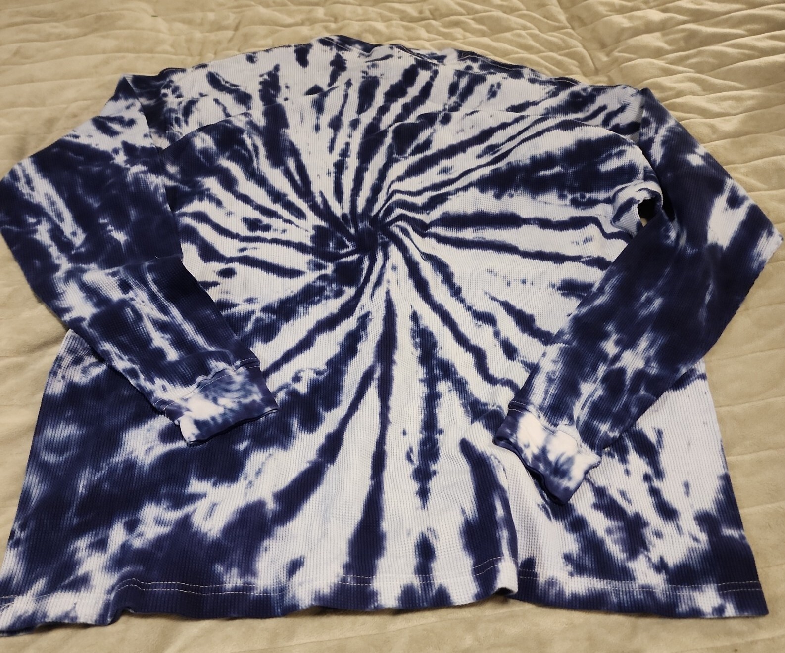 Custom Design Talha USA Blue Thermal Tie Dye Long Sleeve 100% Cotton 5XL Shirt