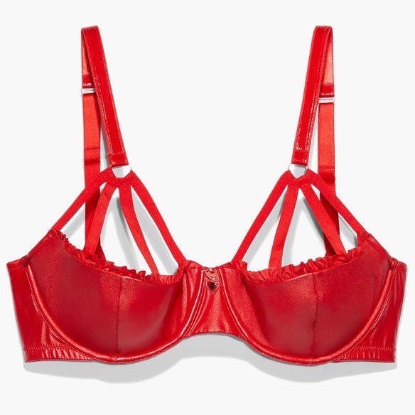 Savage X Fenty Glossy Flossy Caged Quarter Cup Bra Goji Berry Red 38G NWT