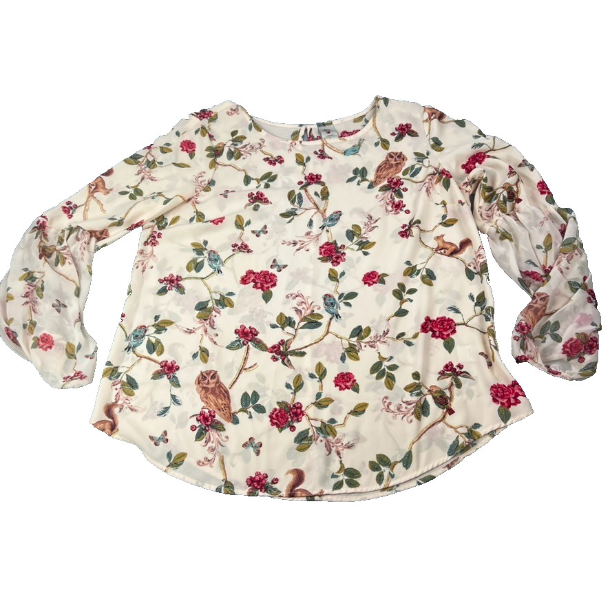 Disney Snow White Lauren Conrad Collection Floral Bird Print Sheer Shirt LARGE
