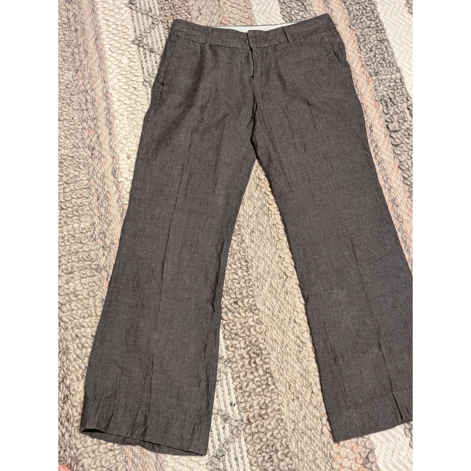Banana Republic Womens Linen Cotton Wide Leg Trousers Grey Size 6 Dress Pants