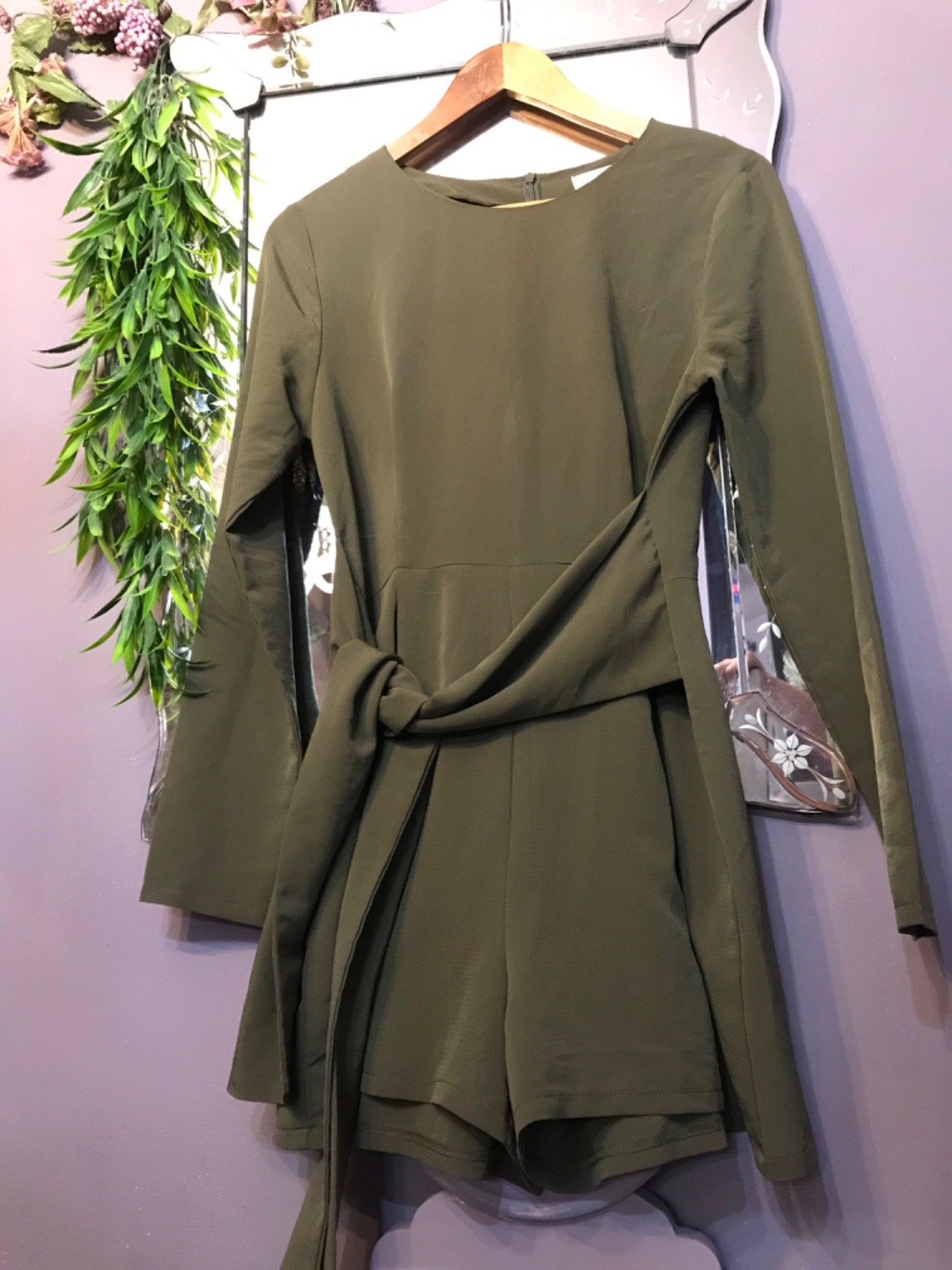 In The Style Women’s Khaki, green Long Sleeve Playsuit Size 10 Polyester Blend n