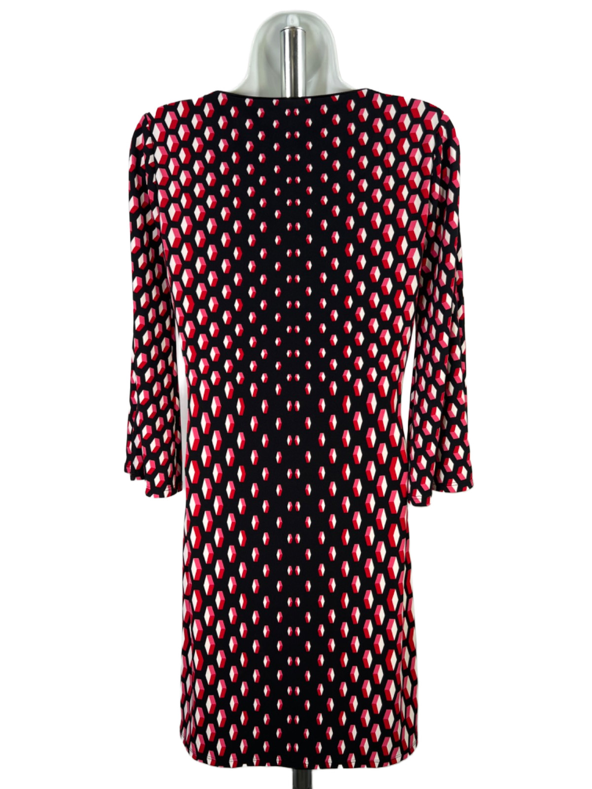 White House Black Market Women’s Black Geometric 3/4 Bell Sleeve Midi Dress – XS