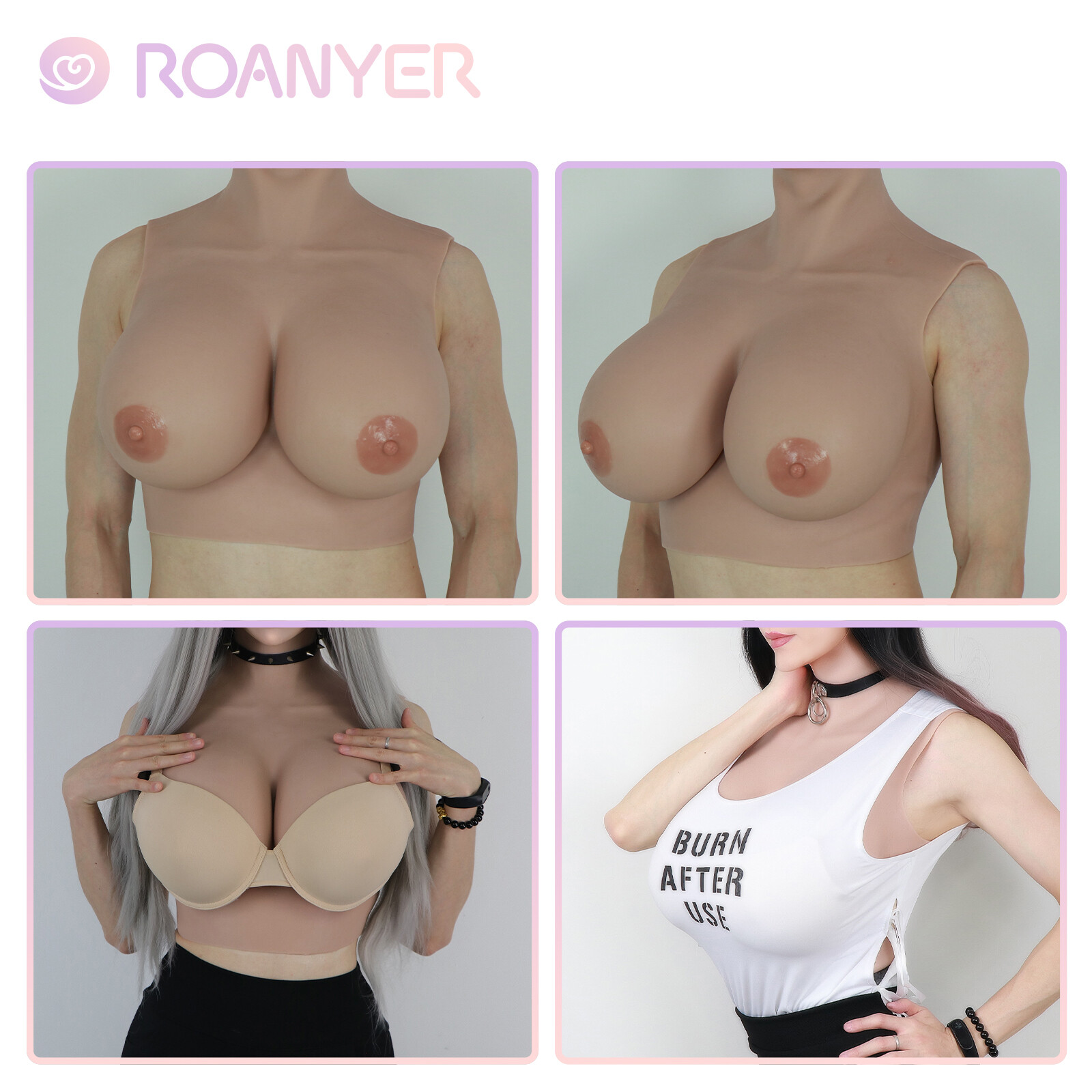 Roanyer H Cup Silicone Breastplate Fake Boobs for Crossdresser Party Cosplay