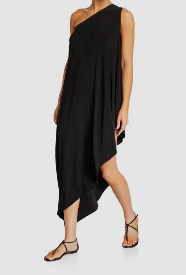 $175 Norma Kamali Women’s Black Tunic One-Shoulder Coverup Swimwear Size L