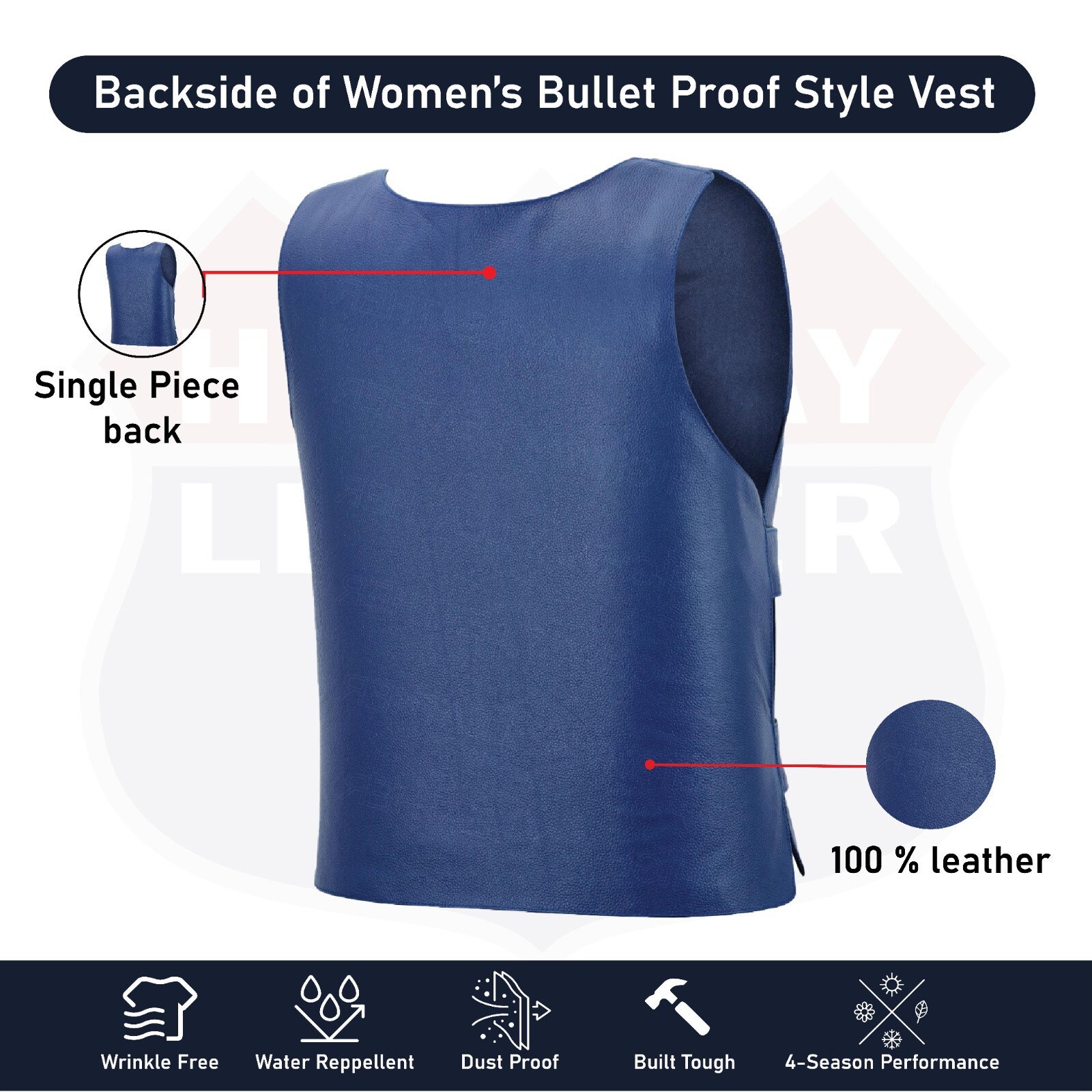 Blue Women Bullet Proof style Leather Motorcycle Vest for bikers Club Tactical