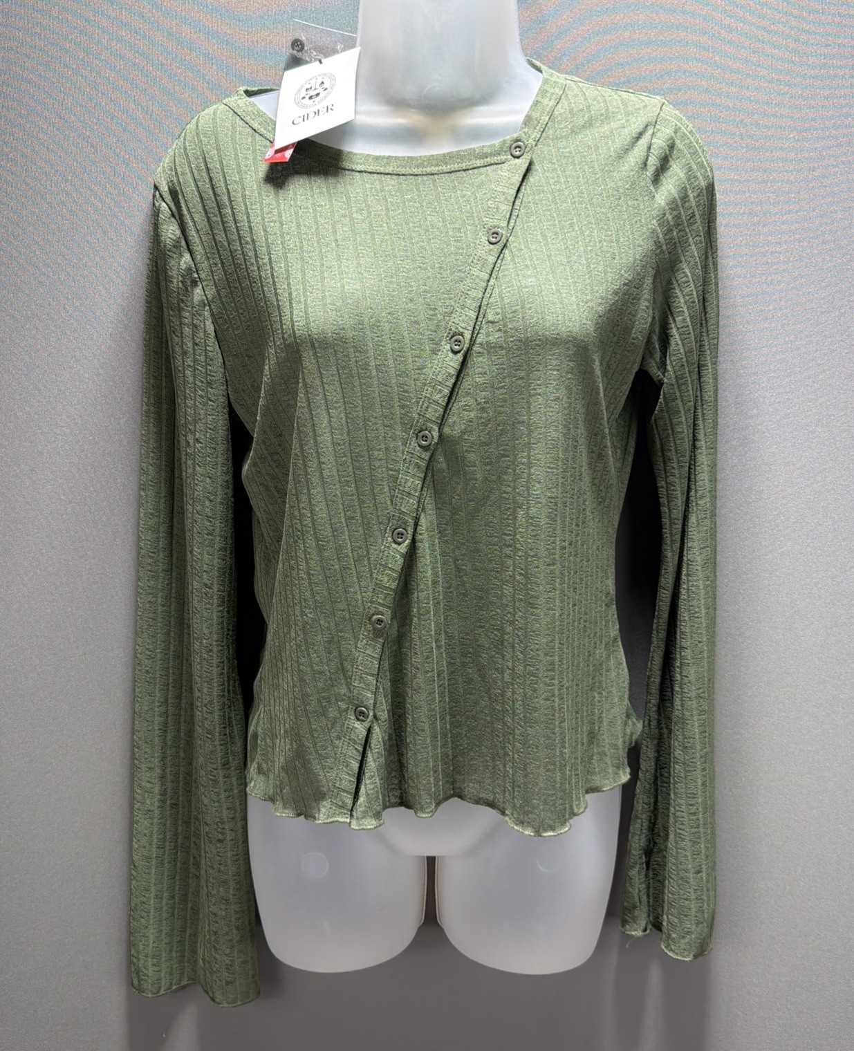 Cider Asymmetrical Long Sleeve Button Top Ribbed Size XL NWT