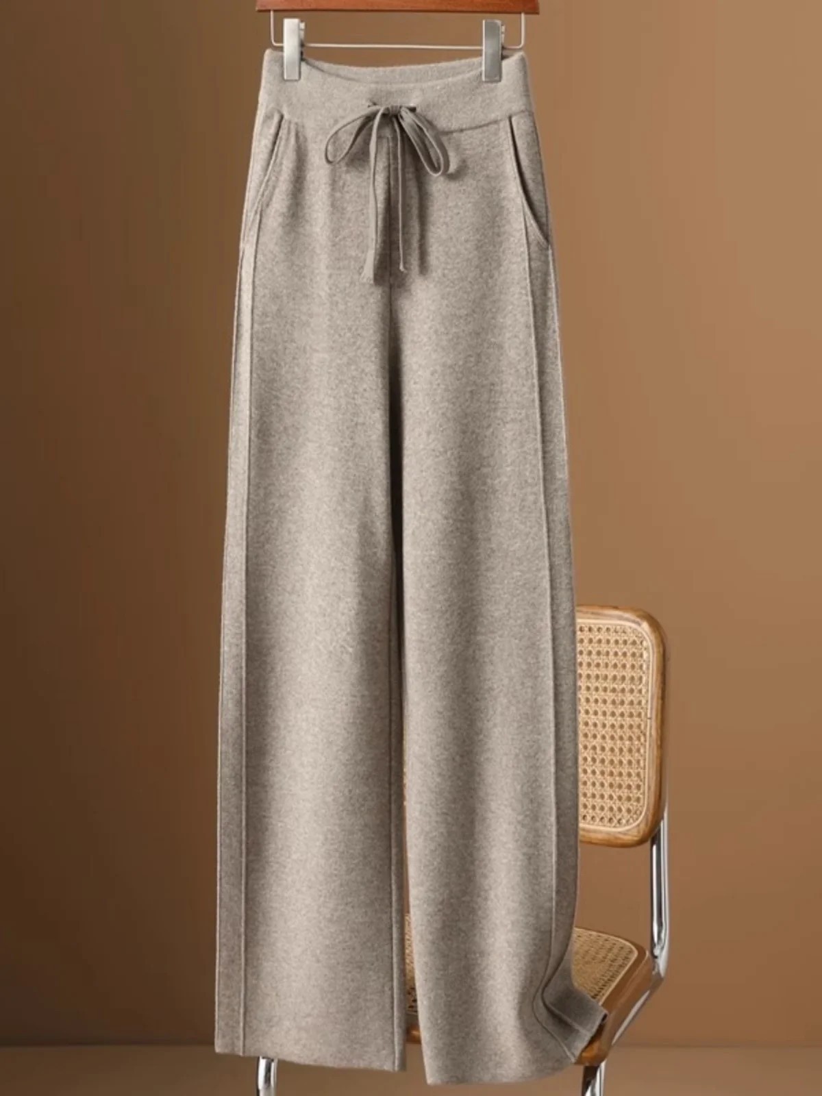 Autumn Winter New High-Waisted Loose Wool Knitted Wide-Leg Trousers for Women St