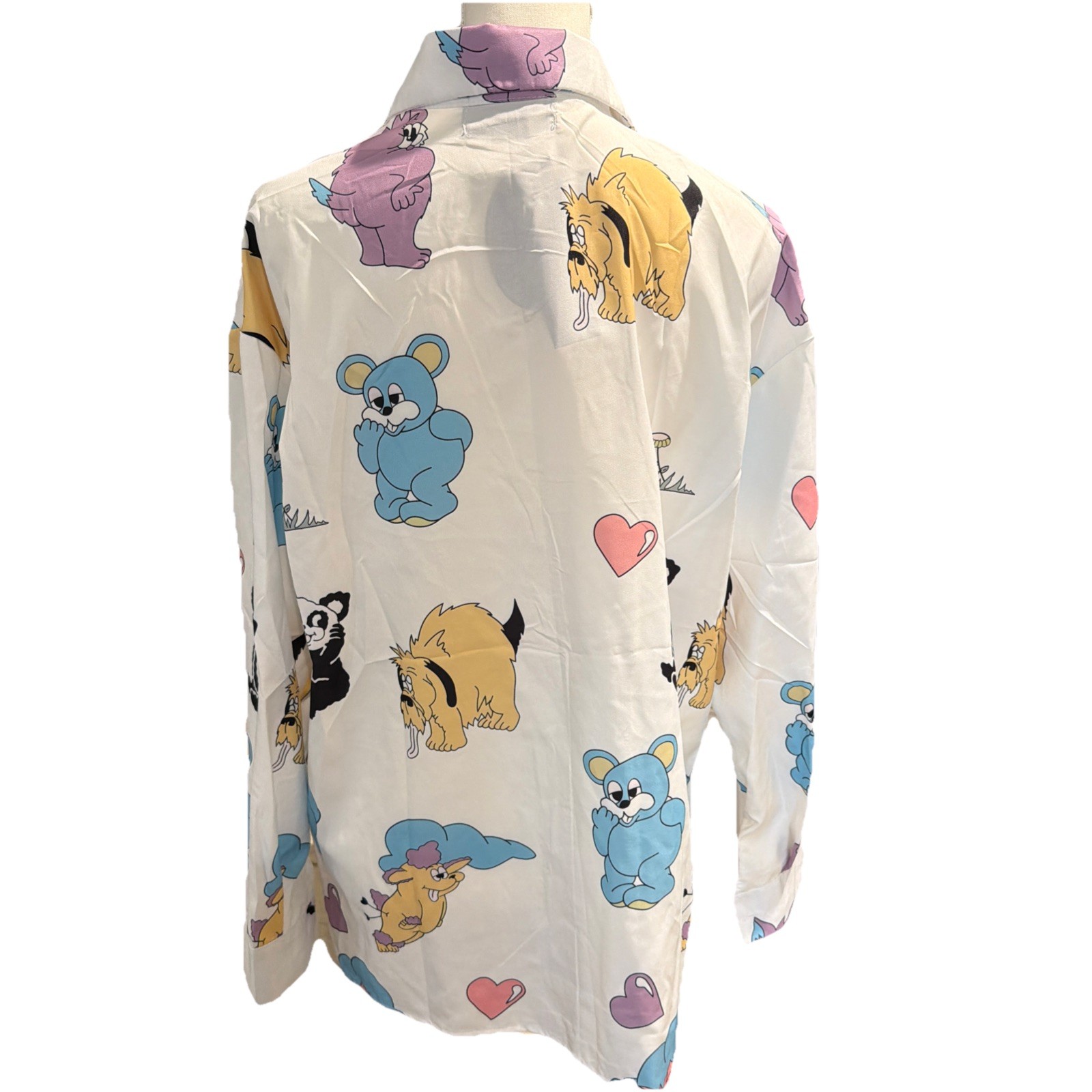 Fashion Gossip “Lazy Oaf” Print Y2K Shirt Cartoon Animals. Blue Yellow Pink XL