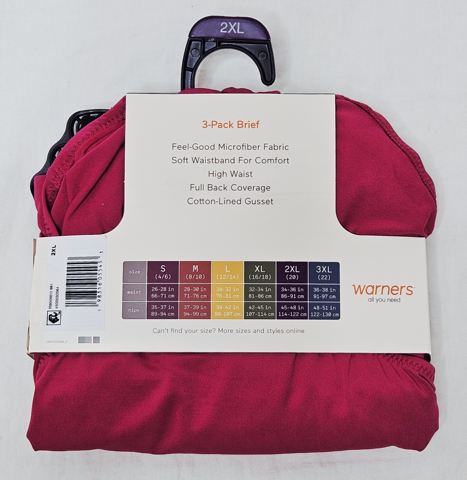 Warners Blissful Benefits Plus Size Microfiber Brief 3 Pack Choose XL 2XL or 3XL