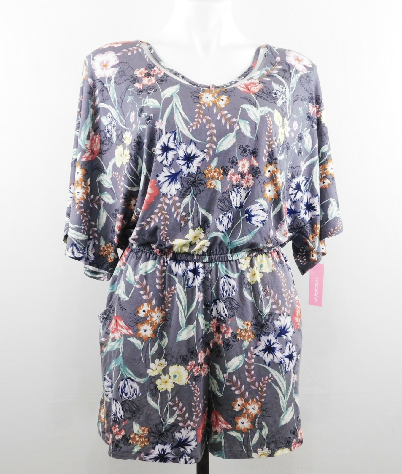 Xhilaration Women Shorts Romper, Size S, Gray Multi-color, 95% Rayon, 5% Spandex