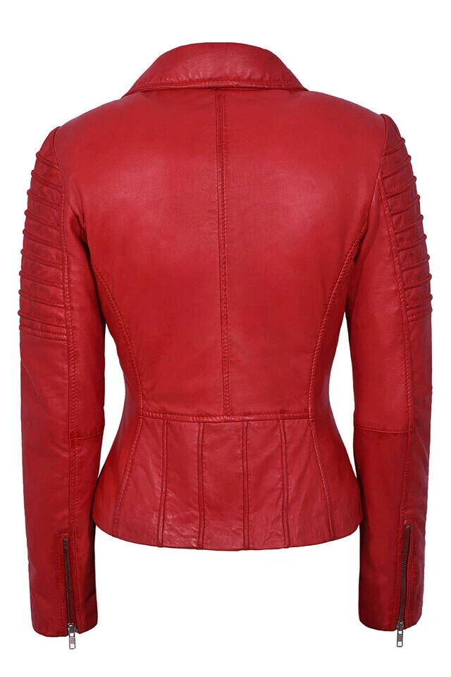 Stylish Red Women’s Jacket Leather Lambskin Handmade Casual Motorcycle Biker Fit