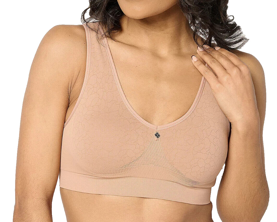 Breezies~Cooling Comfort Wirefree Contour Bra~Large~Warm Sand~A670851~Foam Cup