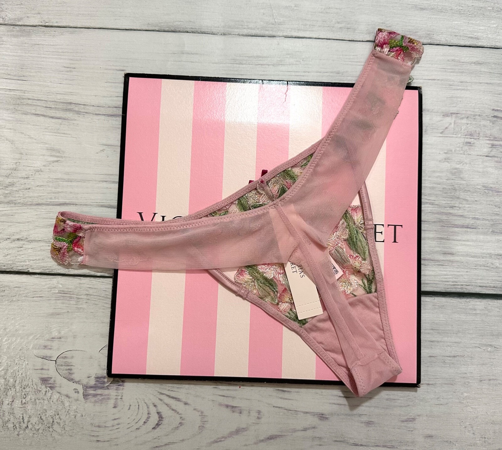 Victoria’s Secret Chalk Rose Embroidery Wicked Unlined Balconette Bra Thong Set