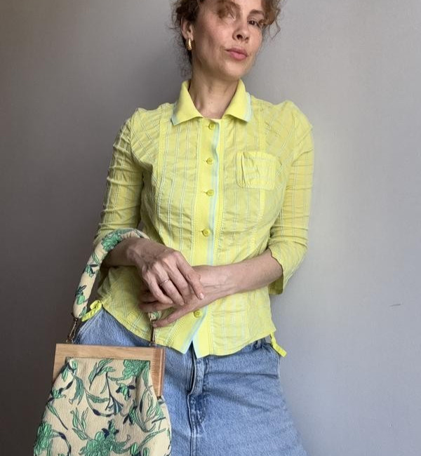 MARC CAIN striped yellow lime color shirt women polo T-shirt size M