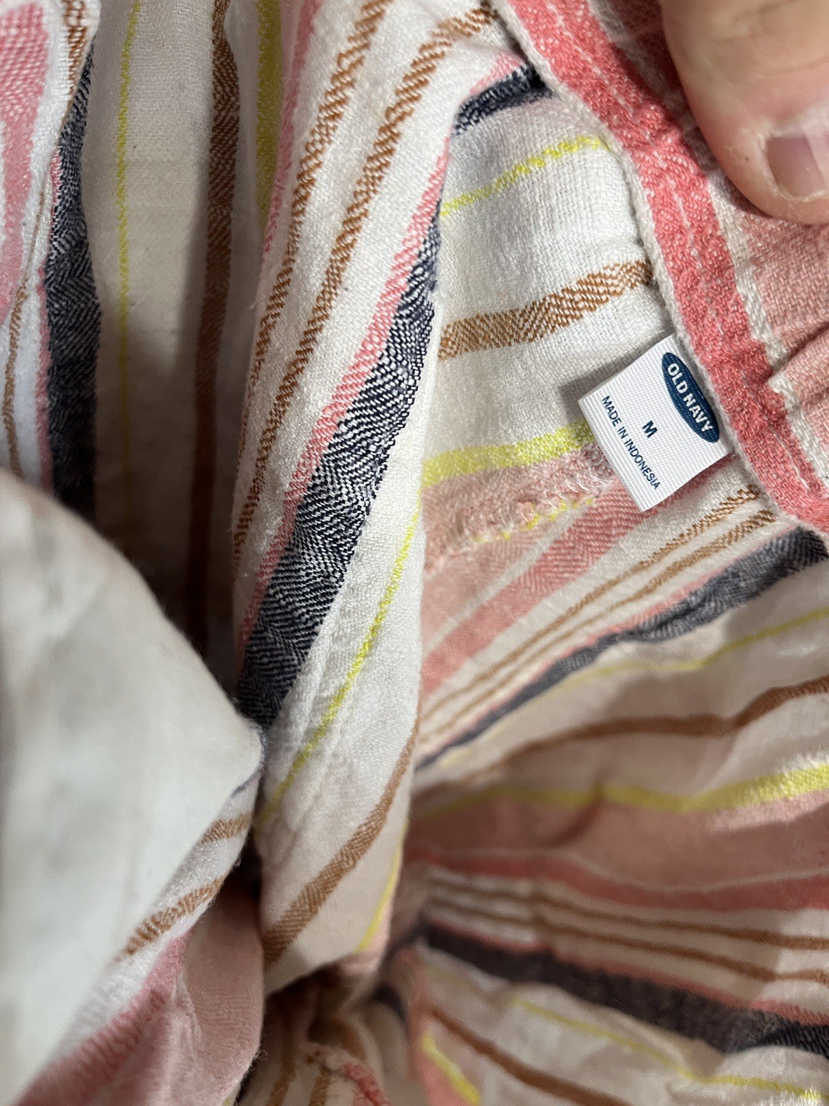 Old Navy Ivory Blue Yellow Pink Stripe Linen Blend Pants Sz Medium Beachy Spring