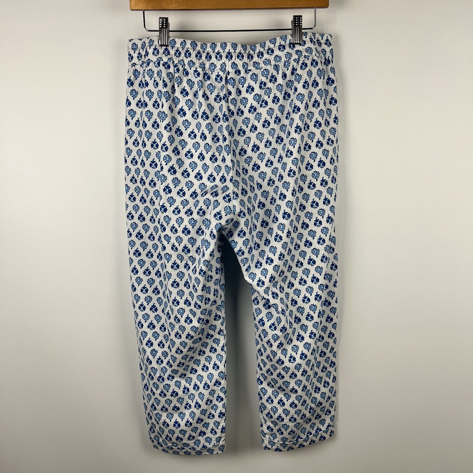 J. Crew Floral Print Linen Blend Pull On Ankle Pants Blue White 2022 Size 12P