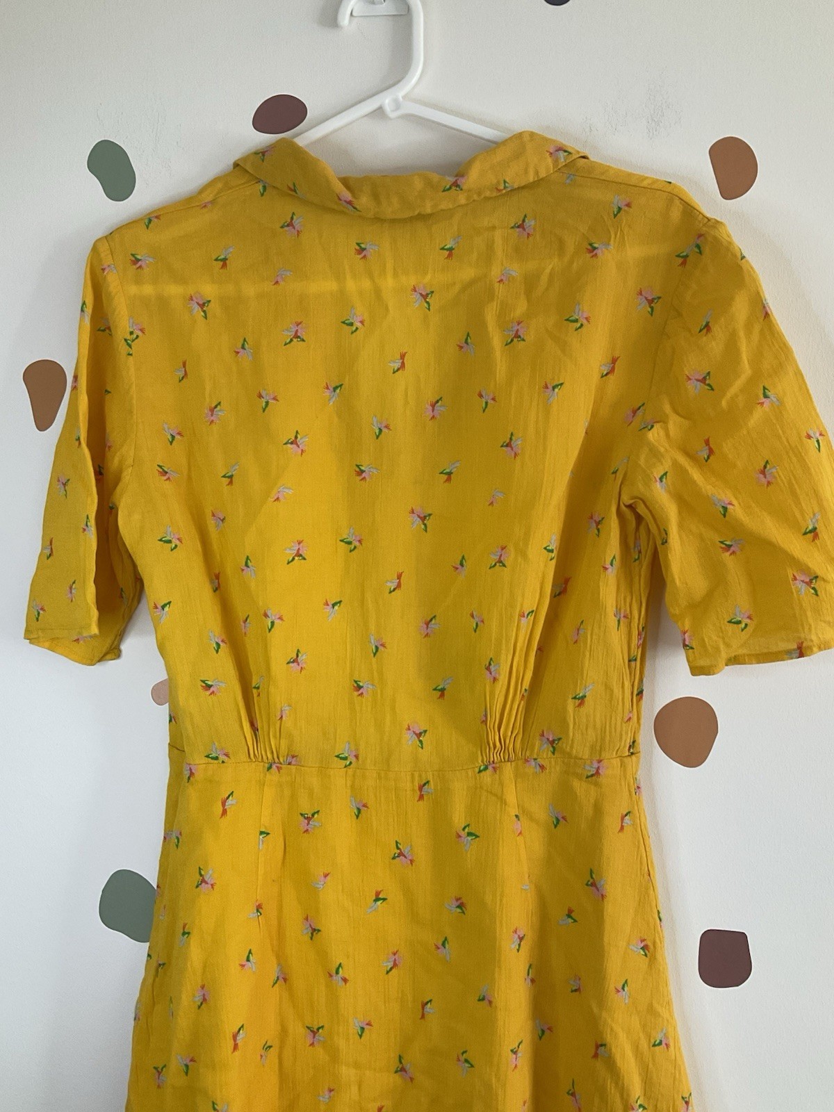 Size 10 & Other Stories Tropical Flower Skater Mini Dress Yellow Womens Casual